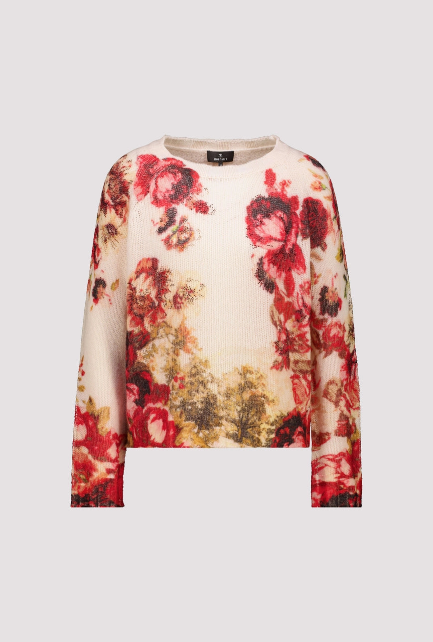 Floral pattern pullover in autumn red