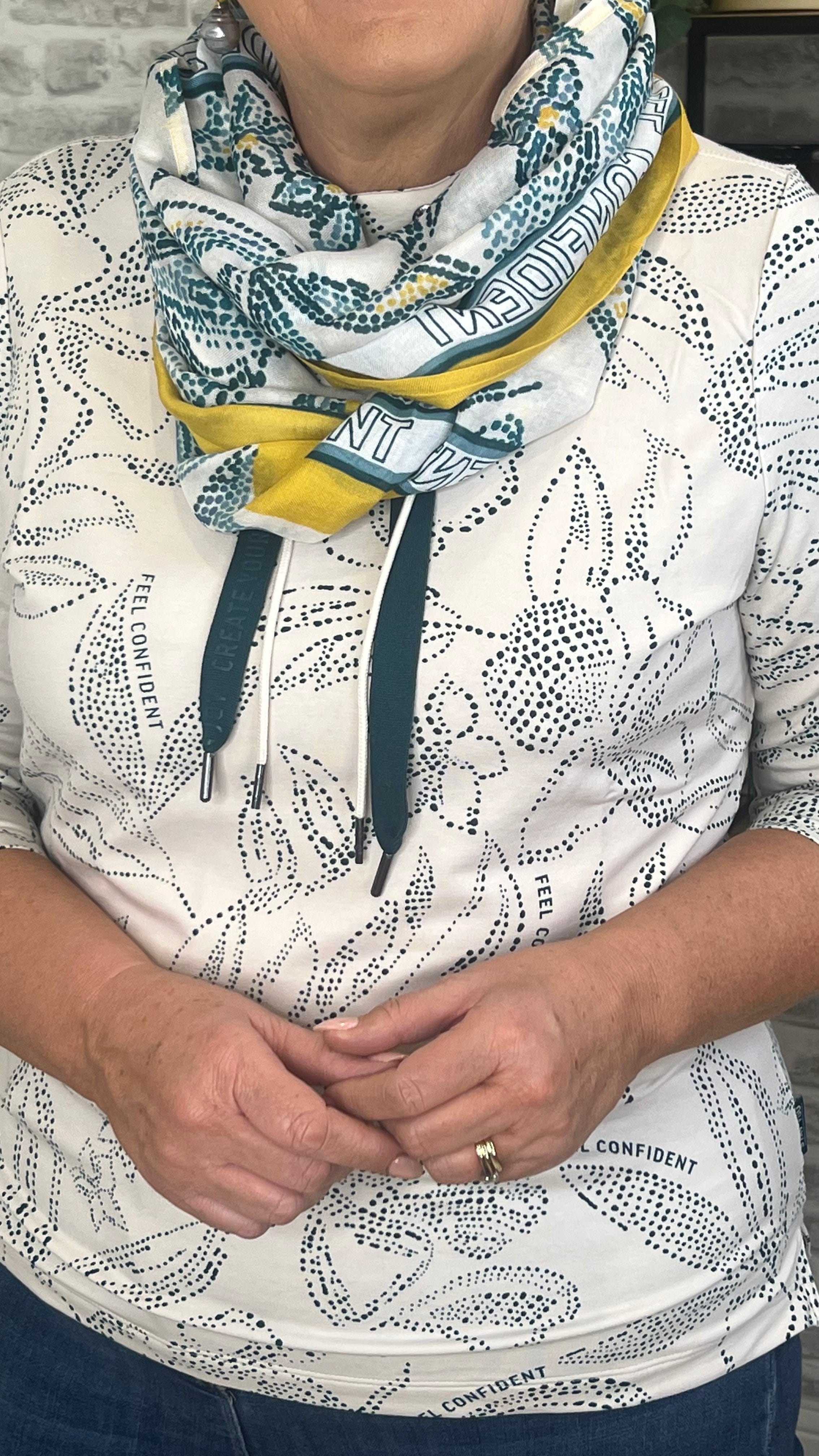 Cecil High Collar Two Tone floral top in cream