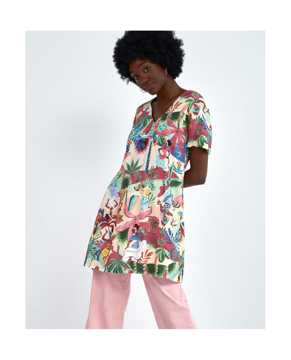 Surkana A-Line Dress/Tunic With In Puffed Sleeves In Multi