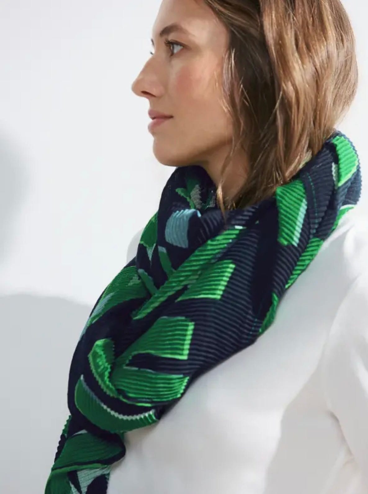 Cecil Printed Plissee Scarf In Deep Blue - Crabtree Cottage