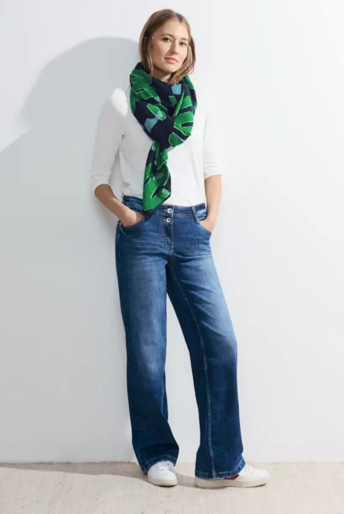 Cecil Printed Plissee Scarf In Deep Blue - Crabtree Cottage