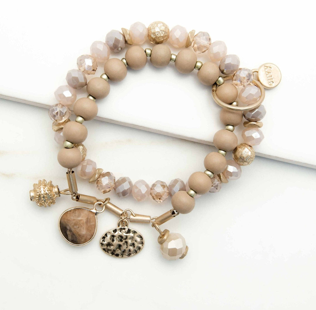 Envy 2 Layer Gold & Pink Beaded Bracelet - Crabtree Cottage