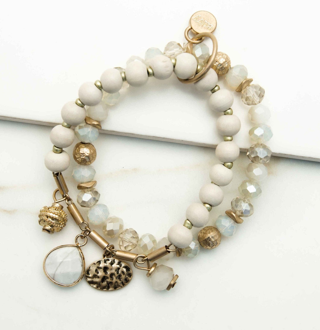 Envy 2 Layer Gold & White Beaded Bracelet - Crabtree Cottage