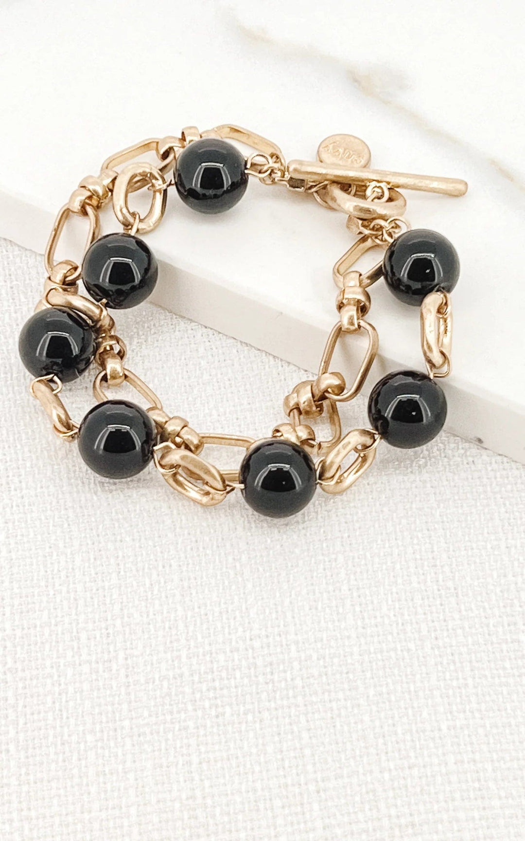 Envy double layer t-bar Bracelet in gold & black - Crabtree Cottage