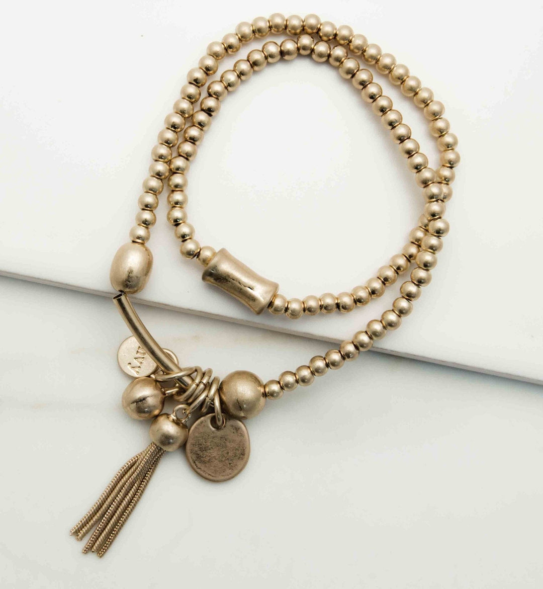 Envy Gold 2 Layer Stretch Bracelet With Alloy Tassel - Crabtree Cottage
