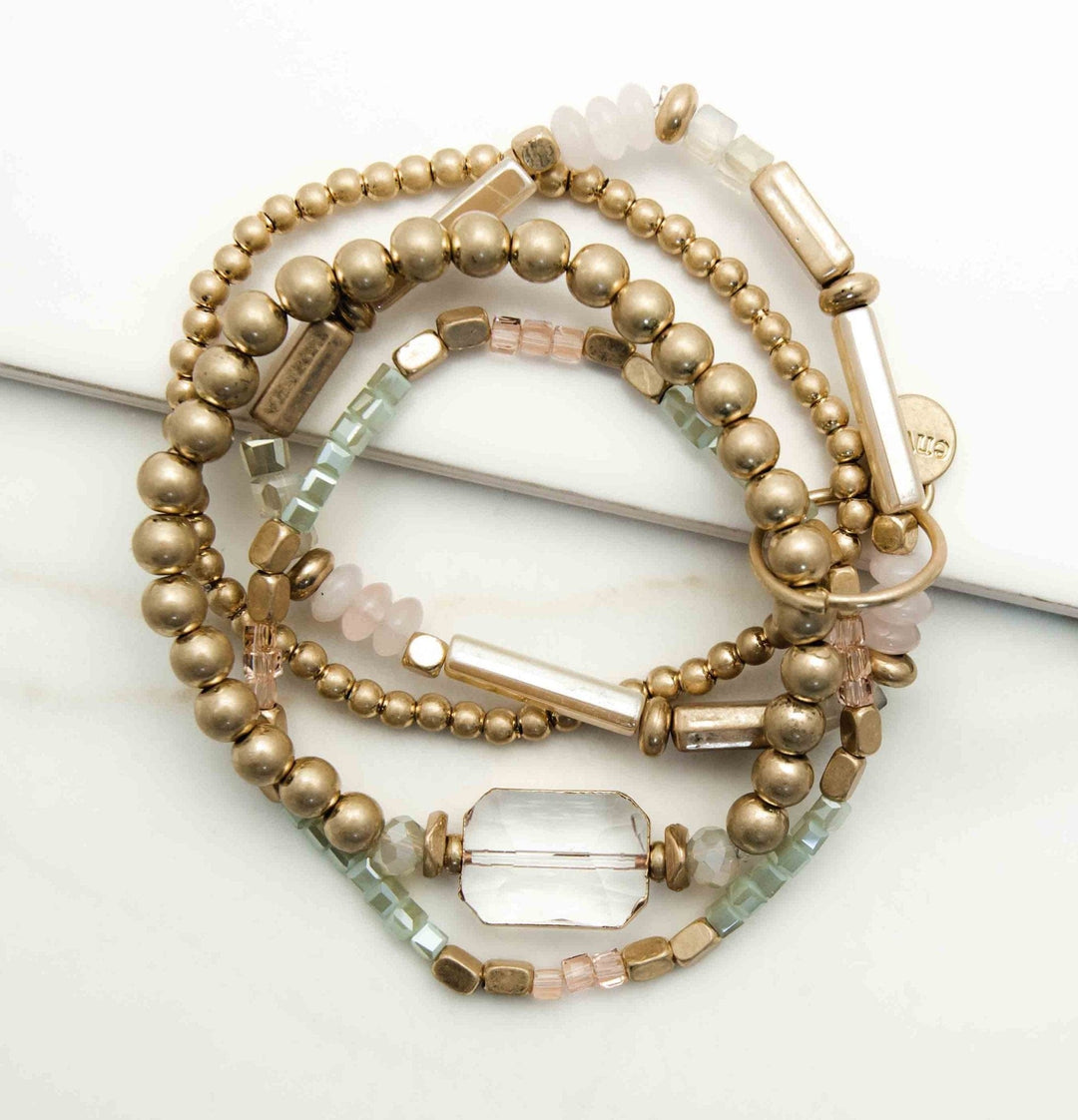 Envy Gold 4 layer Bracelet With Green & Pink