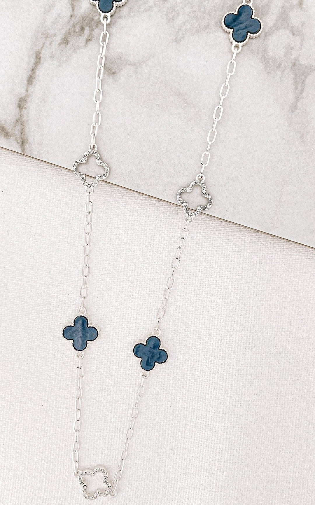 Envy Grey Fleurs Long Necklace In Silver - Crabtree Cottage
