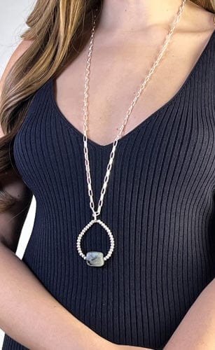 Envy Long Silver Necklace With Hoop Pendant - Crabtree Cottage