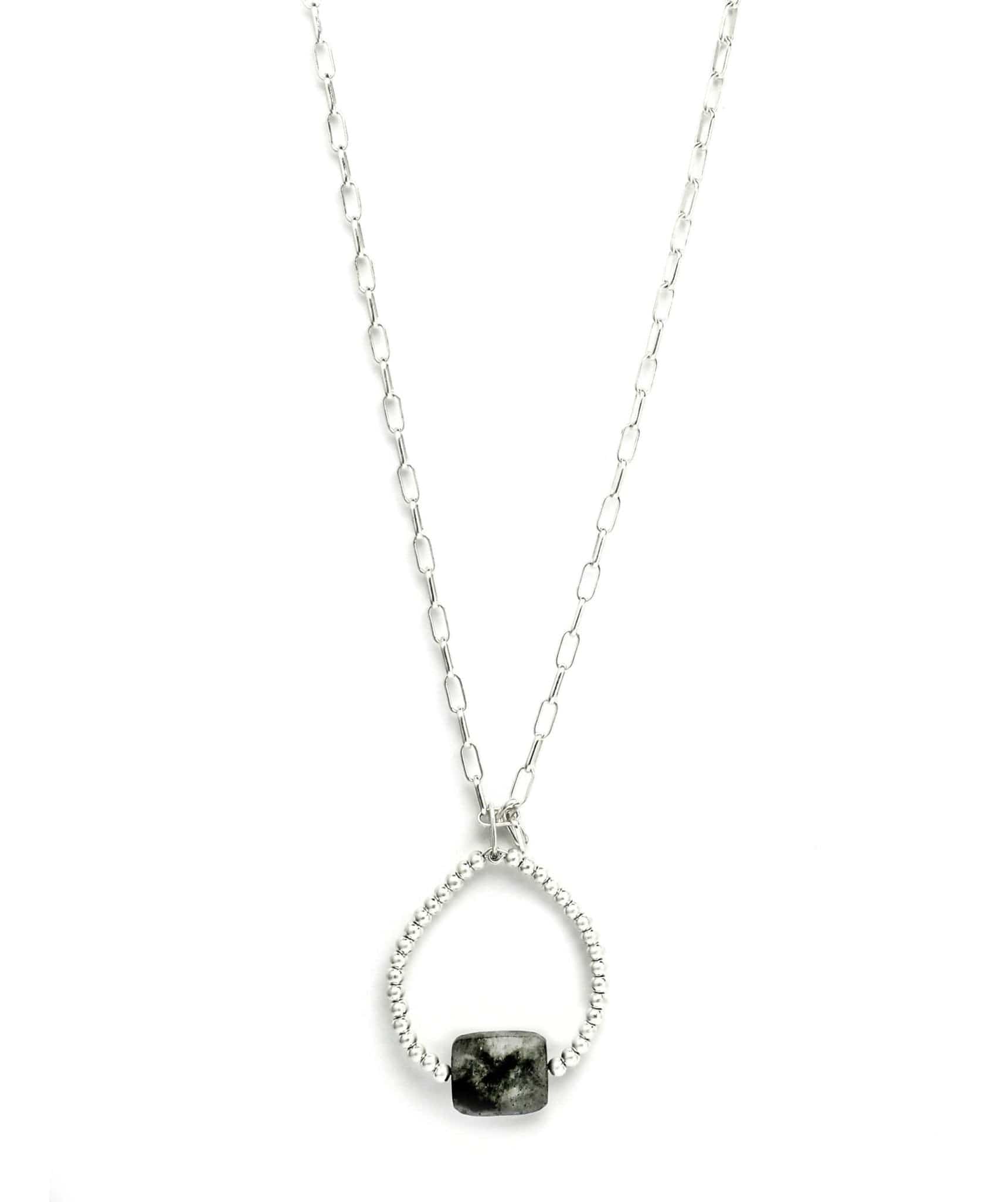 Envy Long Silver Necklace With Hoop Pendant - Crabtree Cottage