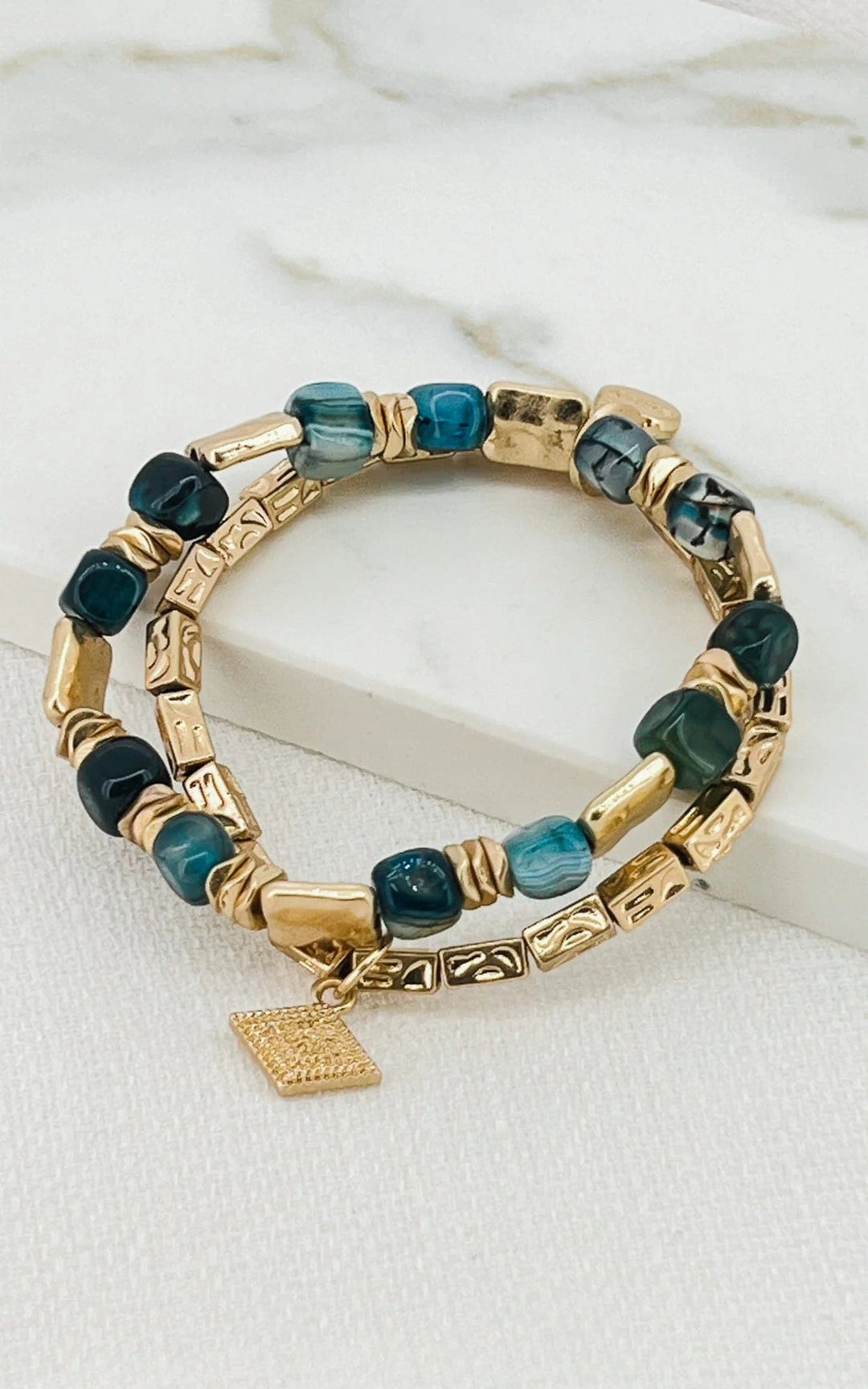 Envy Semi Precious Bead Bracelet In Gold & Blue - Crabtree Cottage