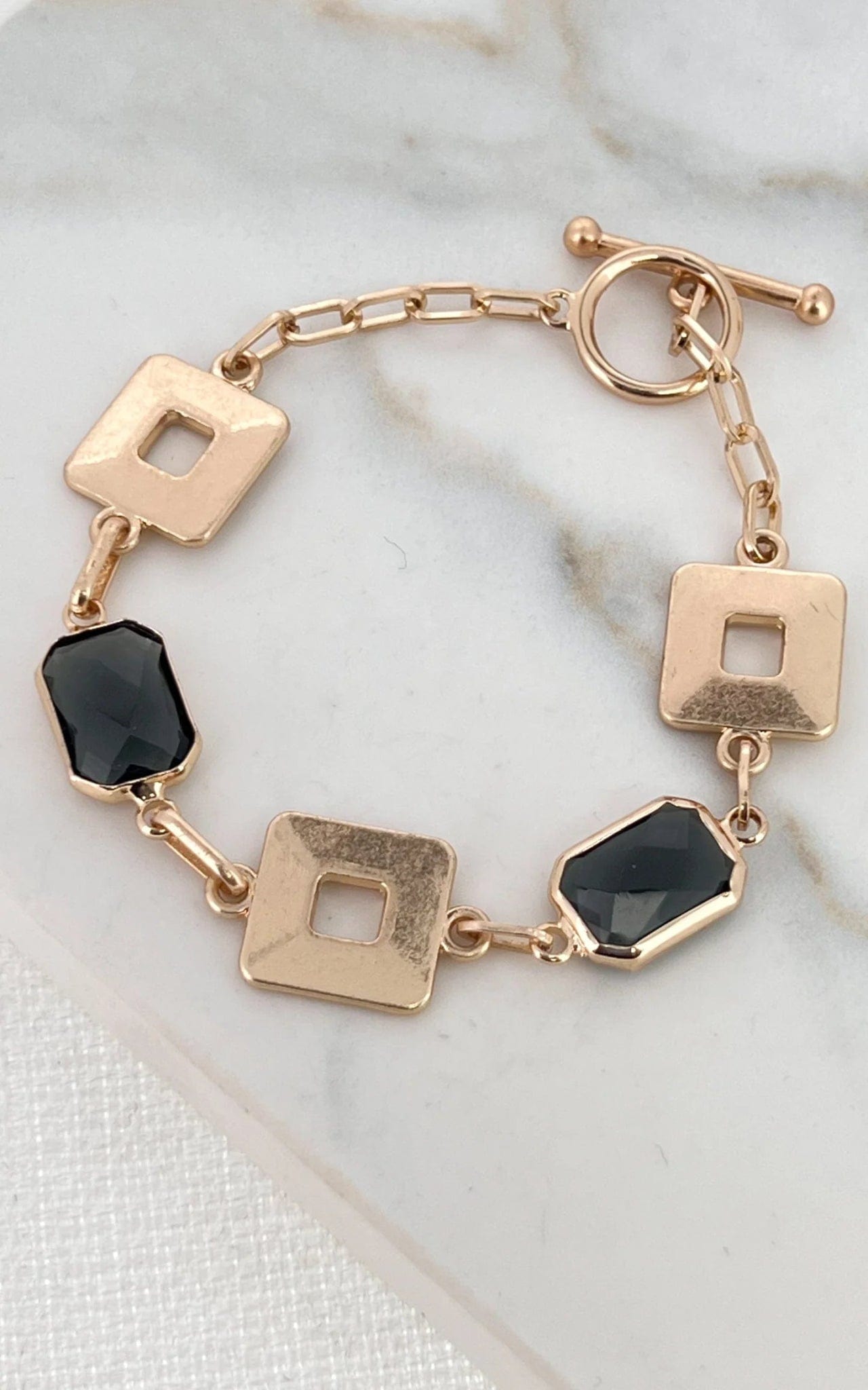 Envy square & T-bar Bracelet with blue crystal In Gold - Crabtree Cottage
