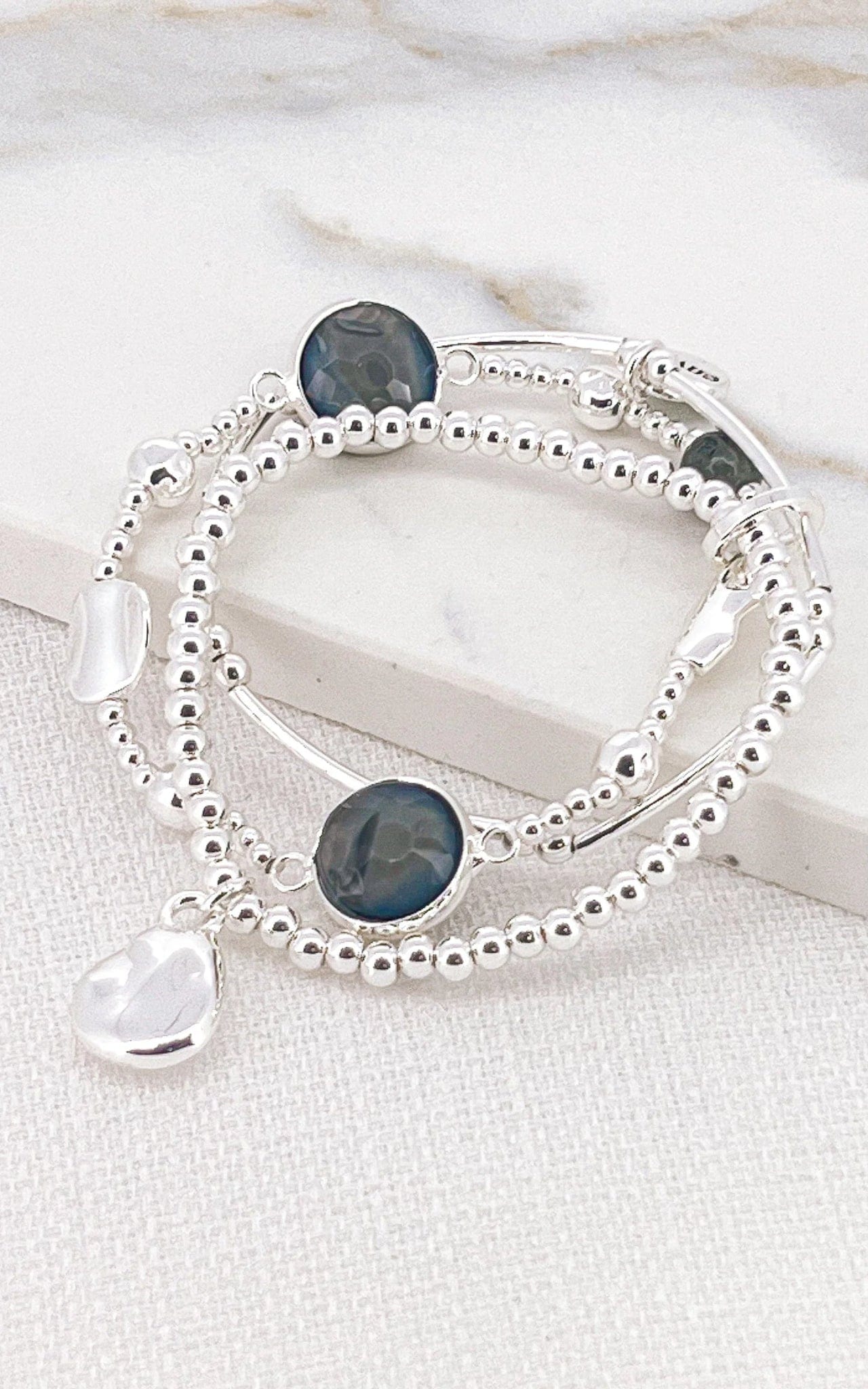 Envy triple layer Bracelet with faceted crystals in silver