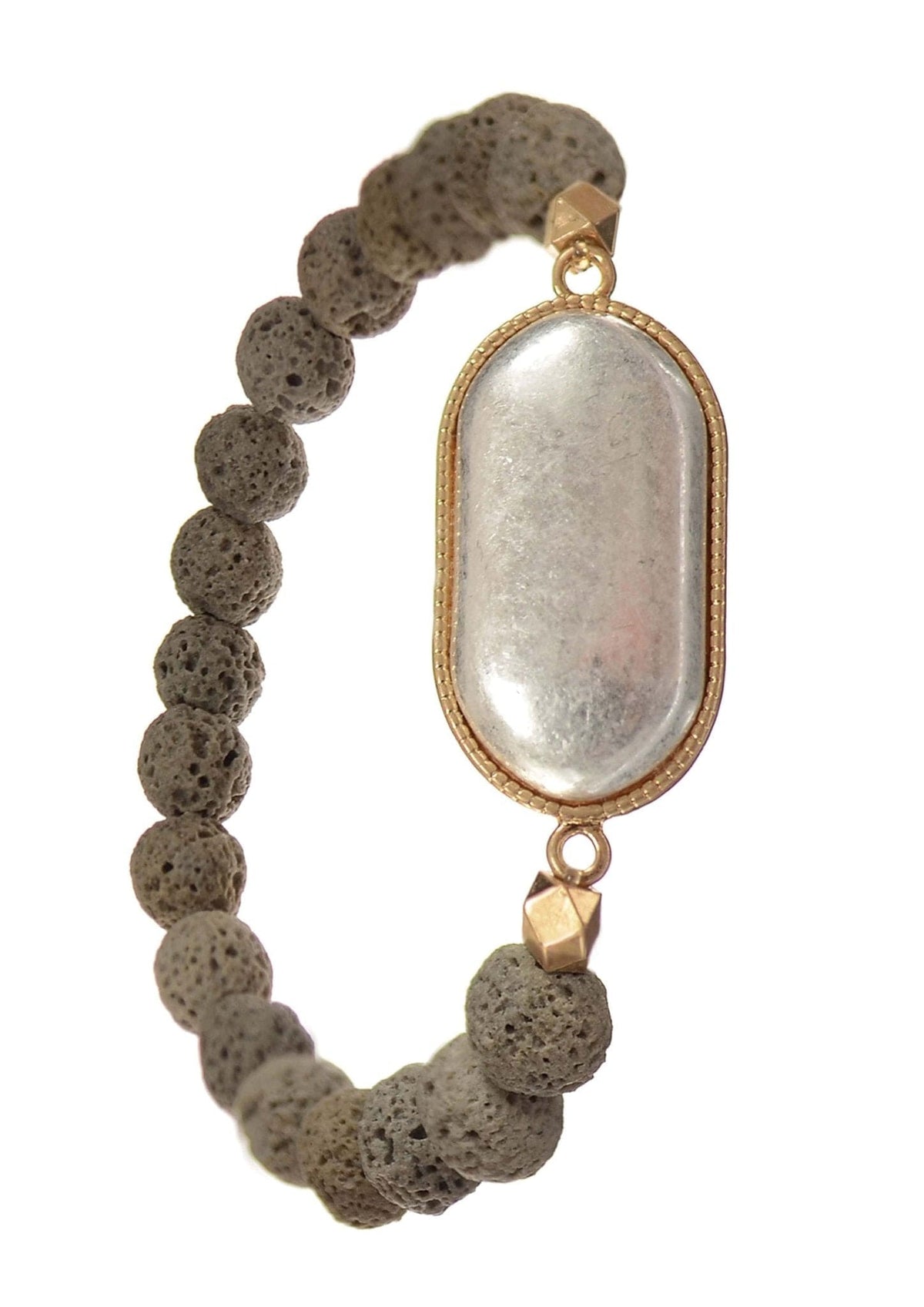 Hot Tomato Lava Bead With Oval Detail Bracelet In Charcoal Mix Metal