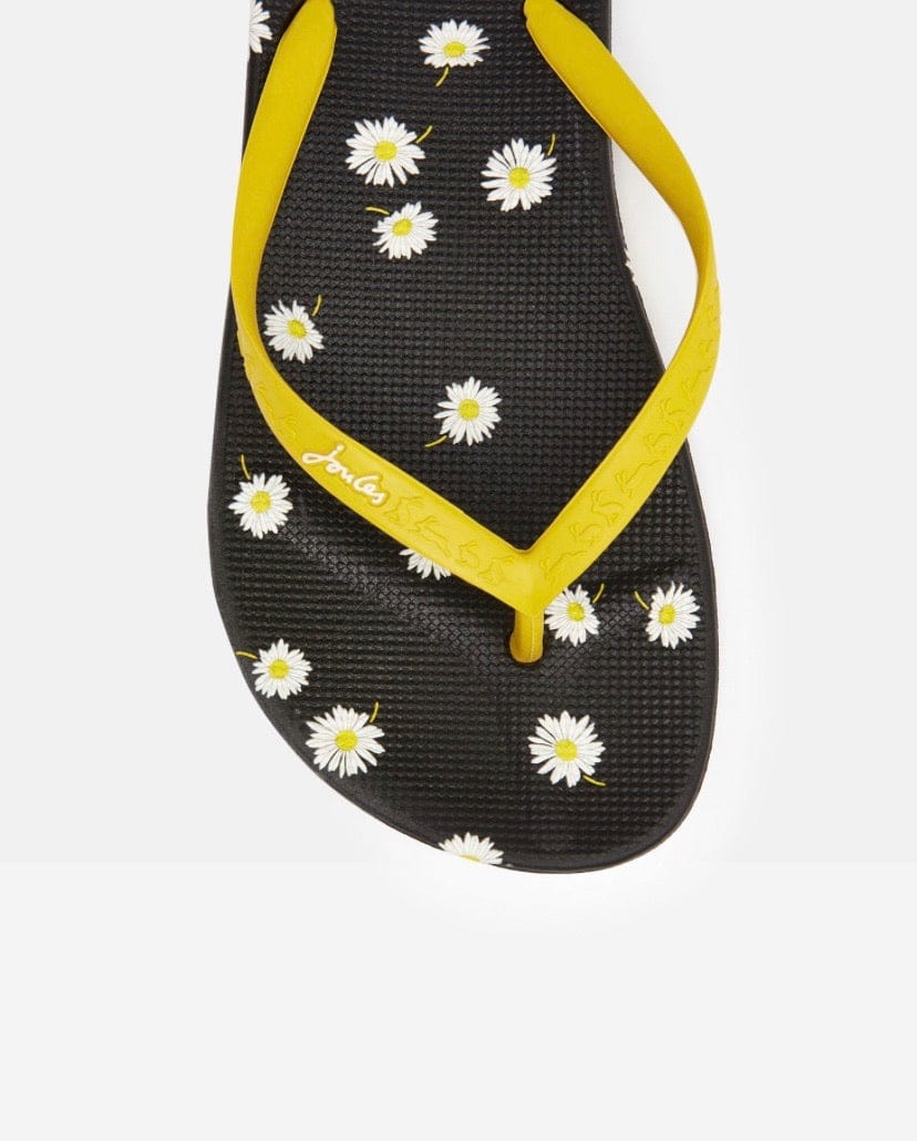 Joules Black Daisy Flip Flops - Crabtree Cottage