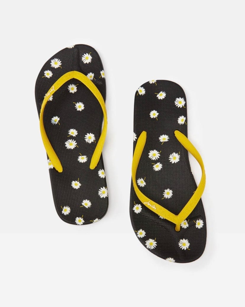 Joules Black Daisy Flip Flops - Crabtree Cottage