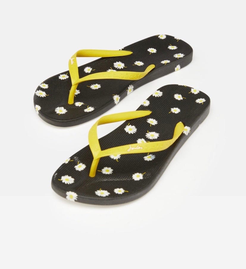 Joules Black Daisy Flip Flops - Crabtree Cottage