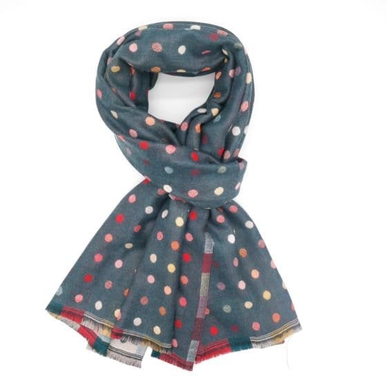 Natasha Reversible Dots Scarf In Denim - Crabtree Cottage