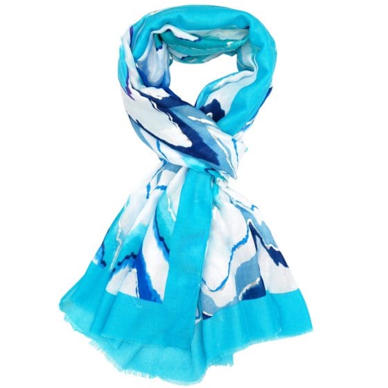 Olive Golden Waves Print Scarf In Blue - Crabtree Cottage