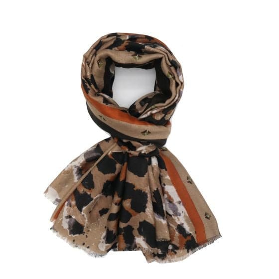 Olive Leopard Print Scarf In Beige Multi - Crabtree Cottage