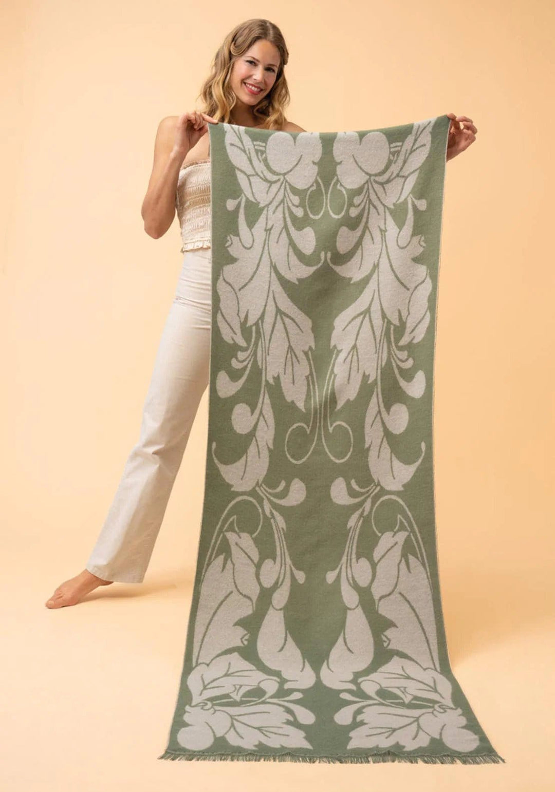 Powder Opulent Flourish Scarf In Olive - Crabtree Cottage
