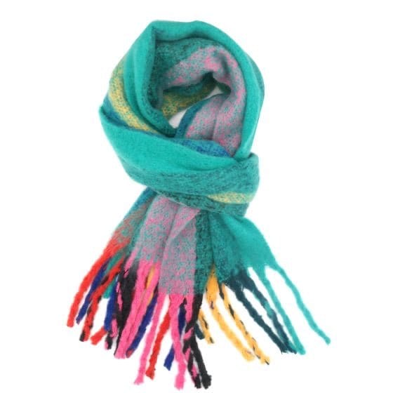 Rachel Stripes Chunky Scarf In Teal Mix