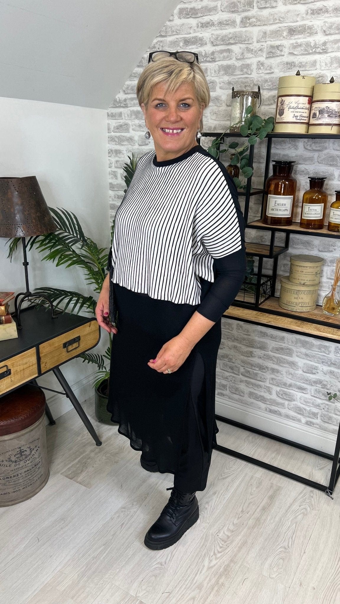 Seva Pine-stripe Net Tunic In White & Black - Crabtree Cottage