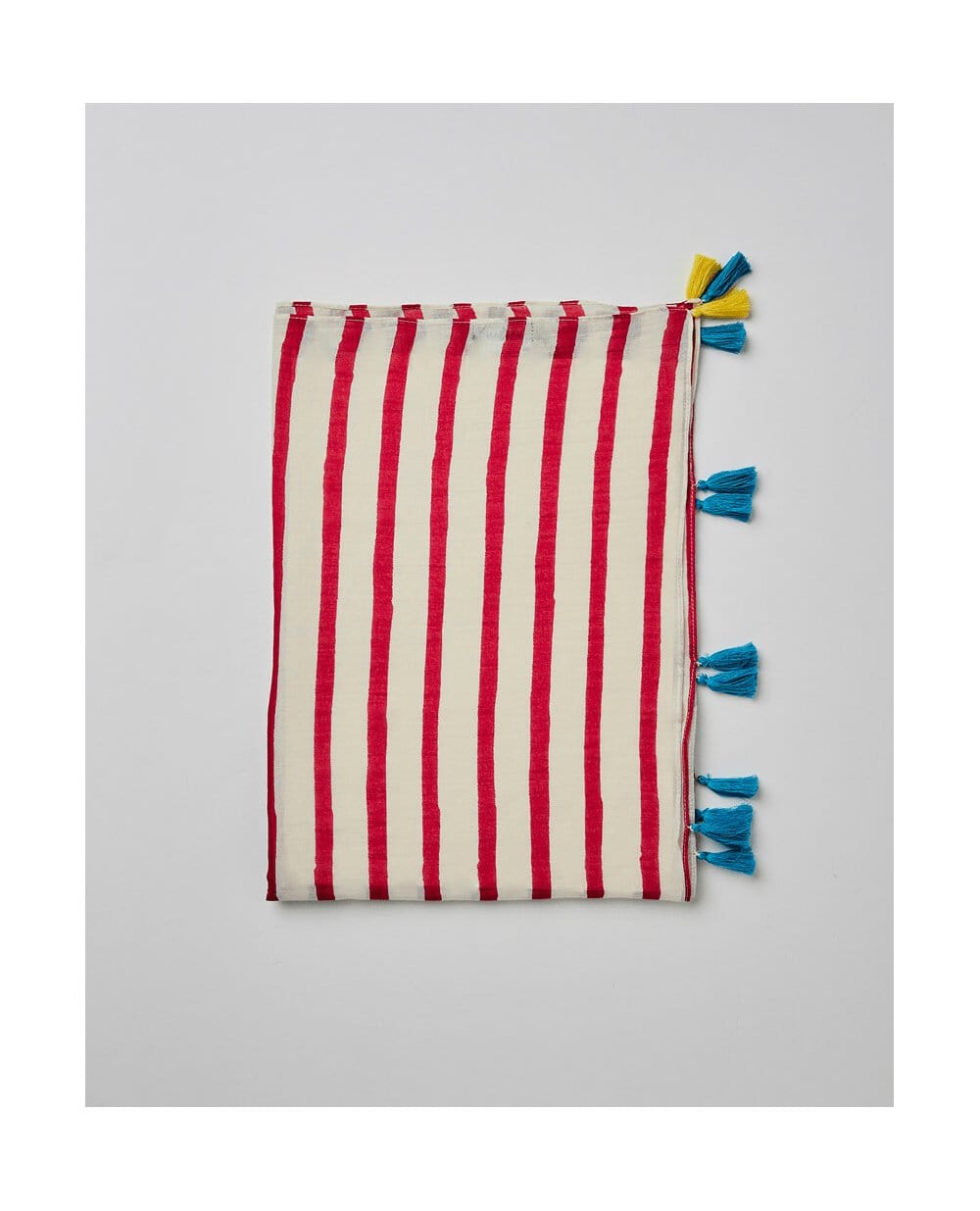 Surkana Striped Printed Scarf with pompoms in fuchsia - Crabtree Cottage