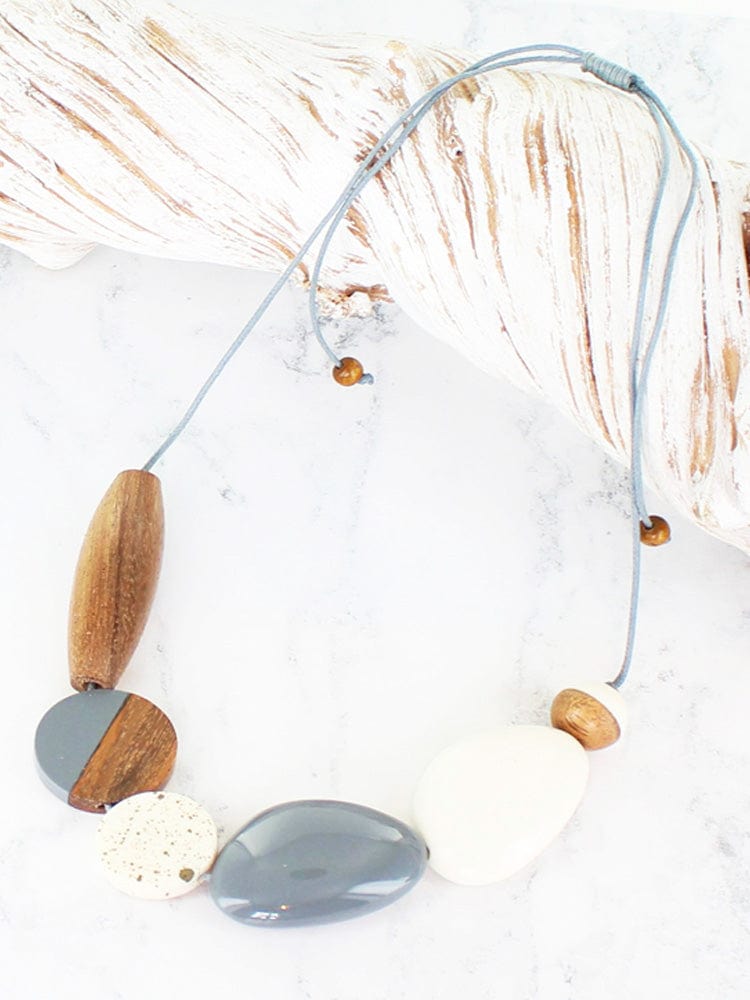 Suzie Blue Mixed Shape Resin & Wood Necklace