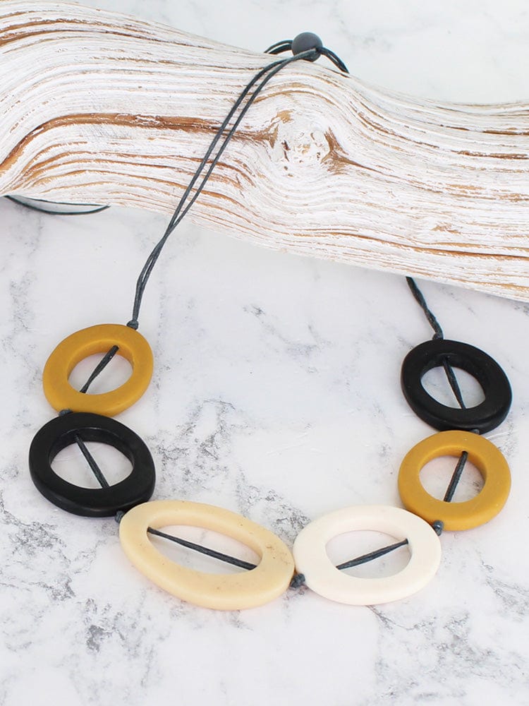 Suzie Blue Short Resin Hoop Necklace-Black & Natural