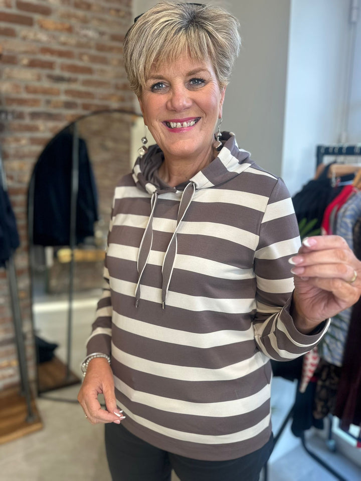 Cecil Striped Hoodie In Urban Taupe