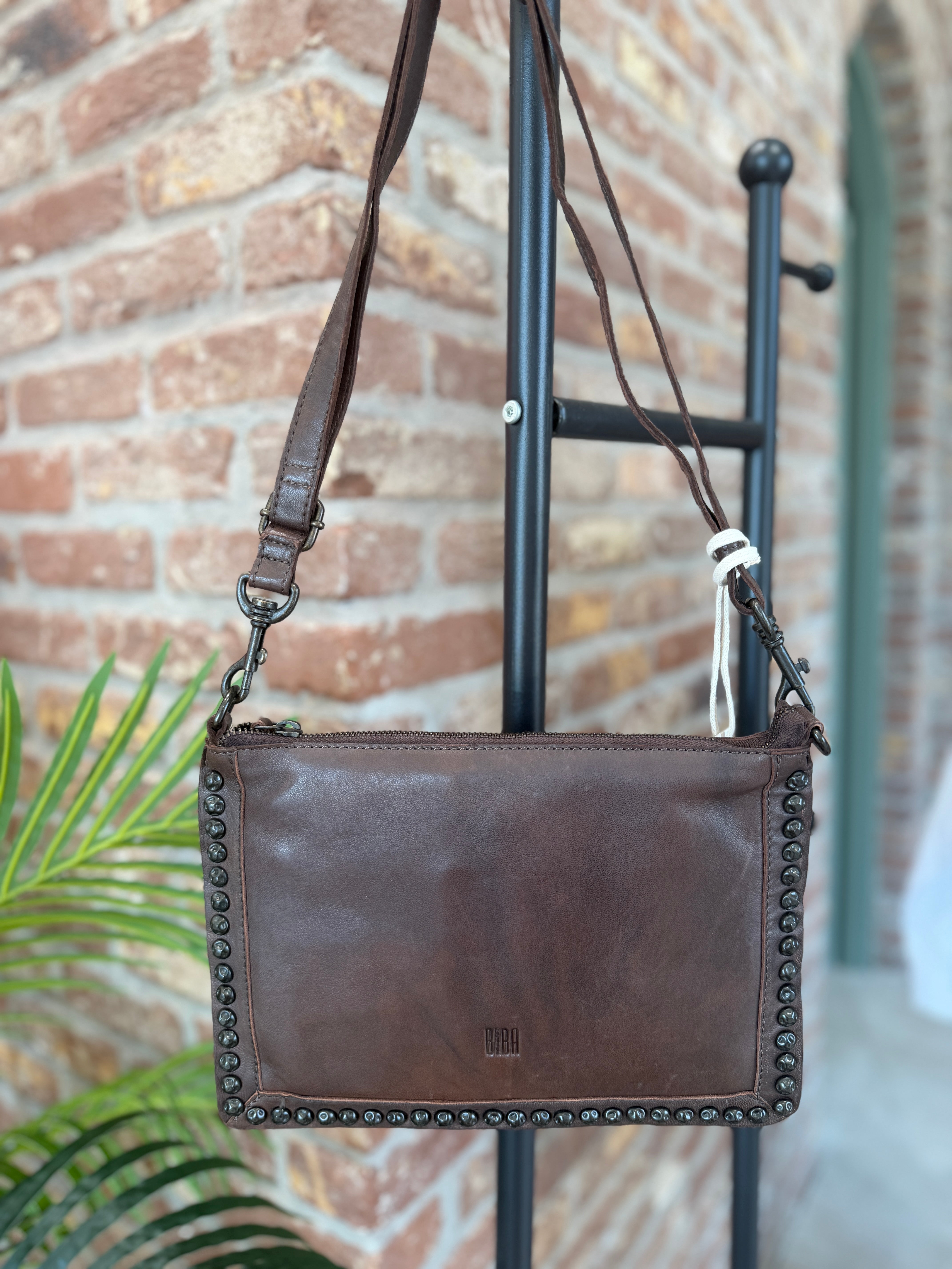 BIBA leather Portland Crossbody bag in Dark Brown