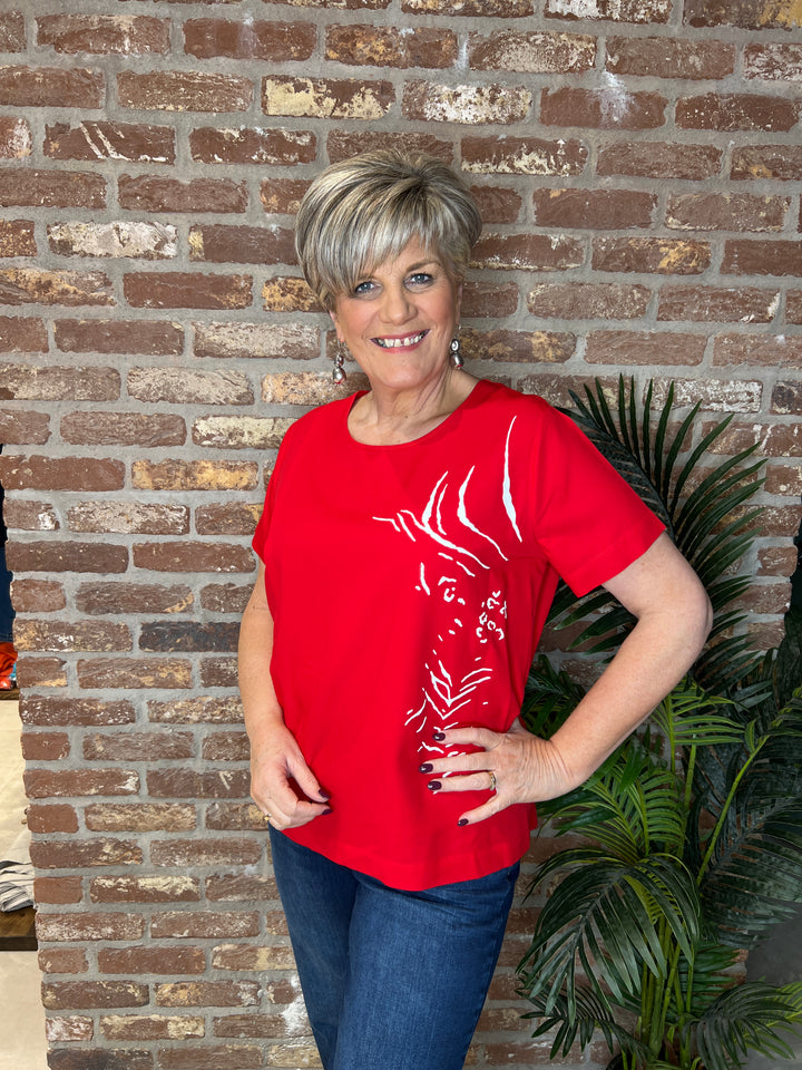 Peruzzi Rubber Print Top in Red Multi