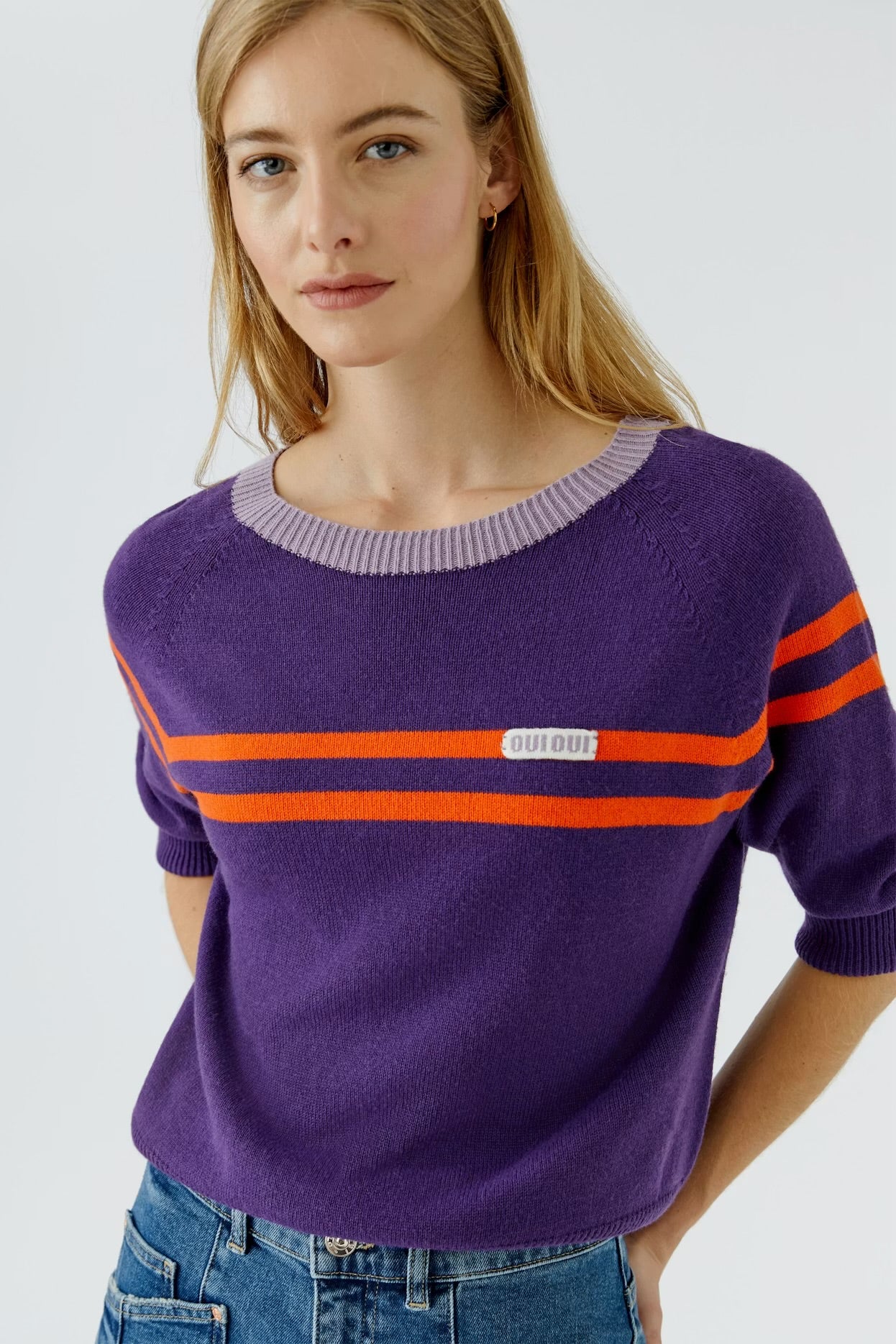 Oui Pullover Jumper In Dark Violet Orange