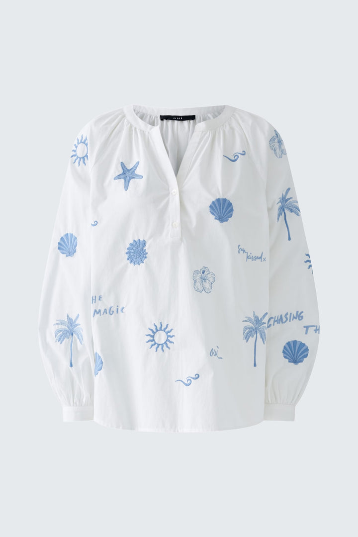Oui Embroidery Cotton Blouse In Optic White