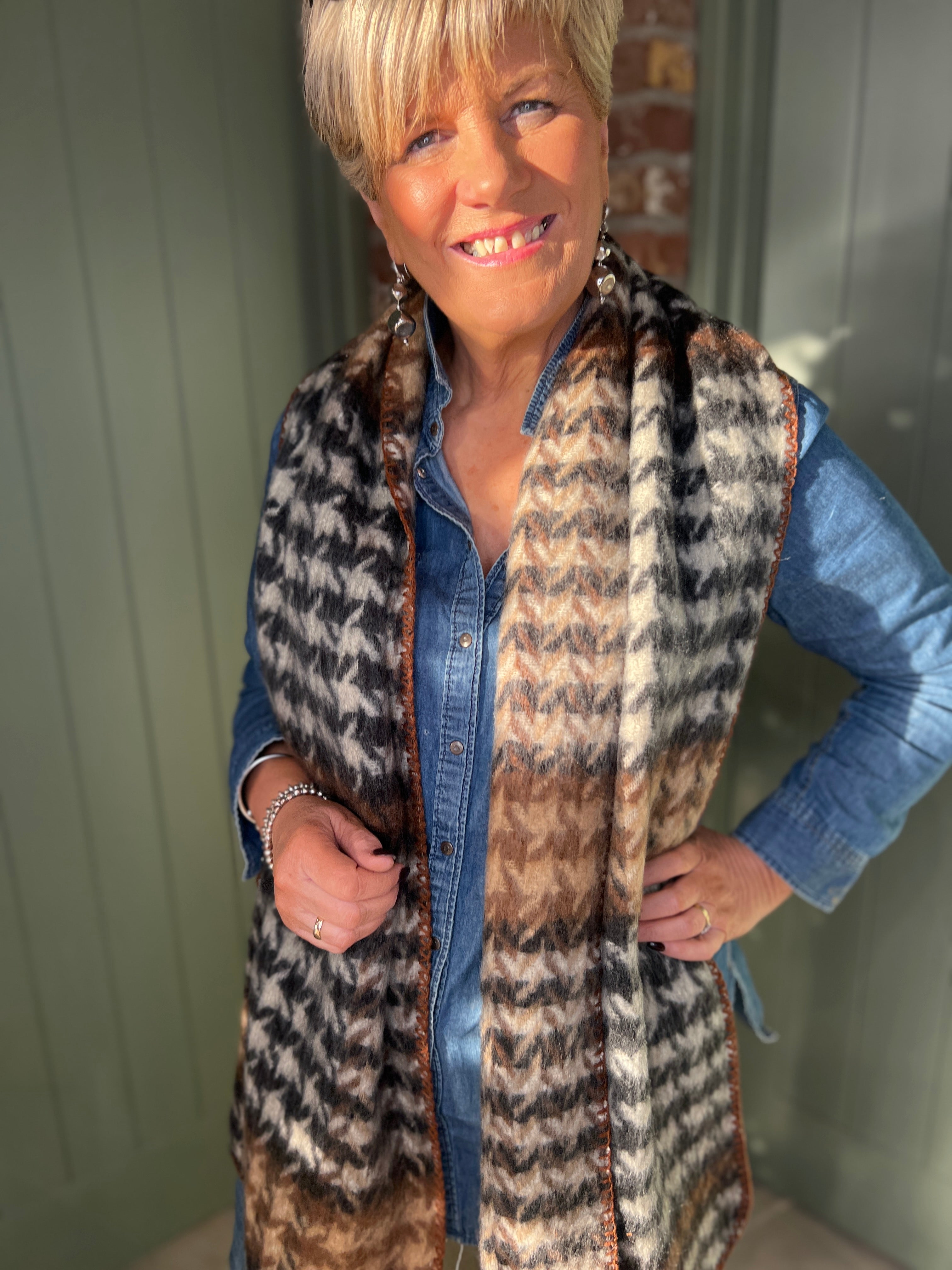 Sophie Stitched Edge Scarf In Black Multi