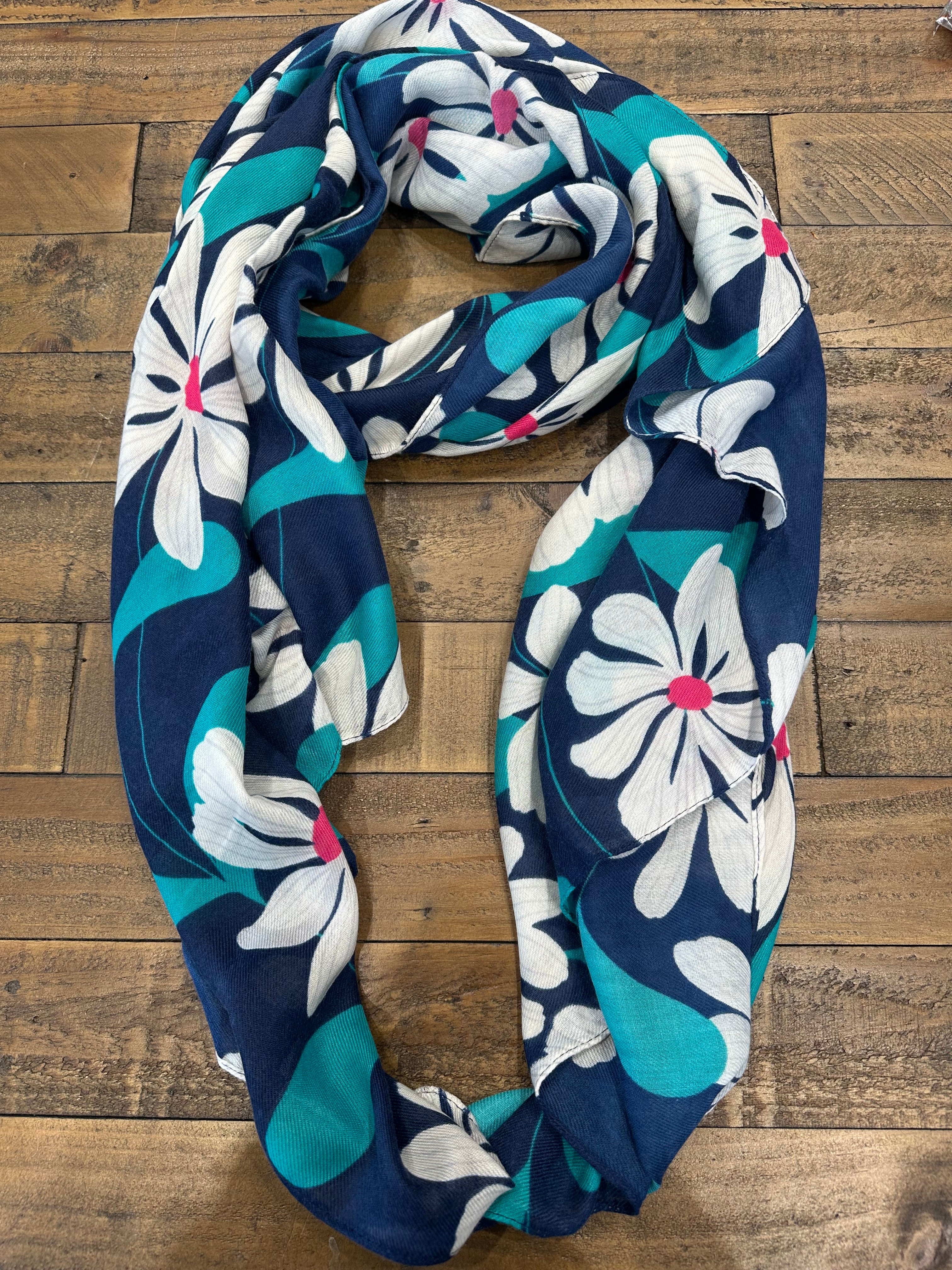 Amelia Bold Blooms Print Scarf In Navy