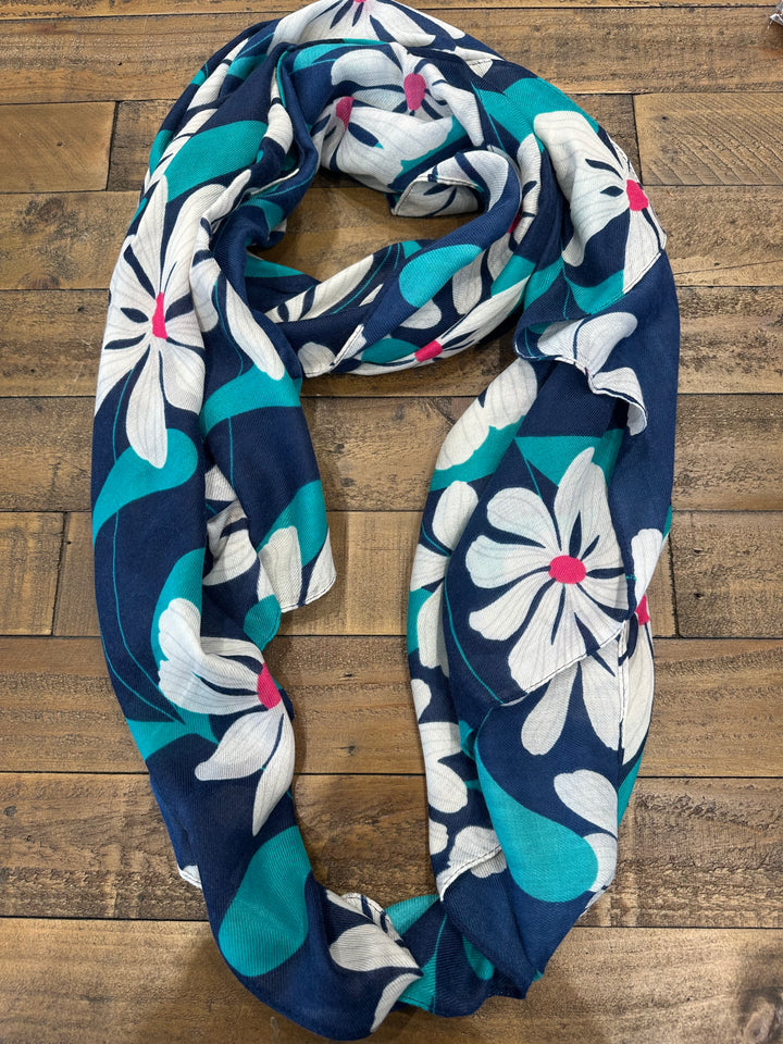 Amelia Bold Blooms Print Scarf In Navy