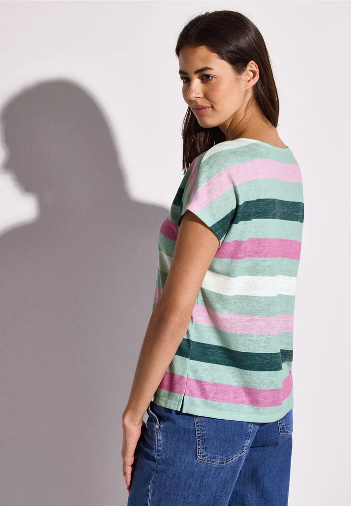 Street One T-shirt With Stripes In Soft Jade Green