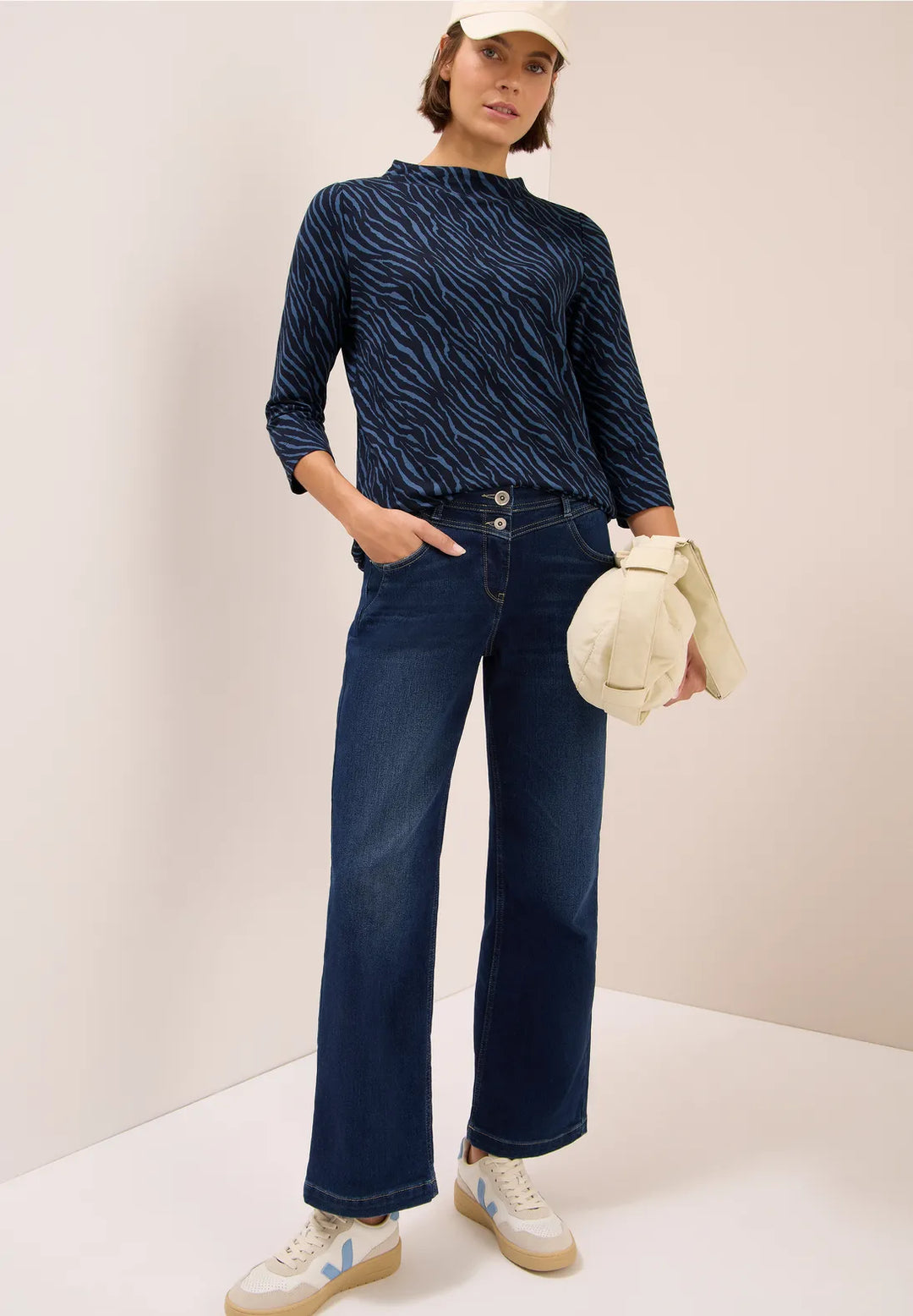 Cecil Minimal Funnel Neck Top In Urban dark blue