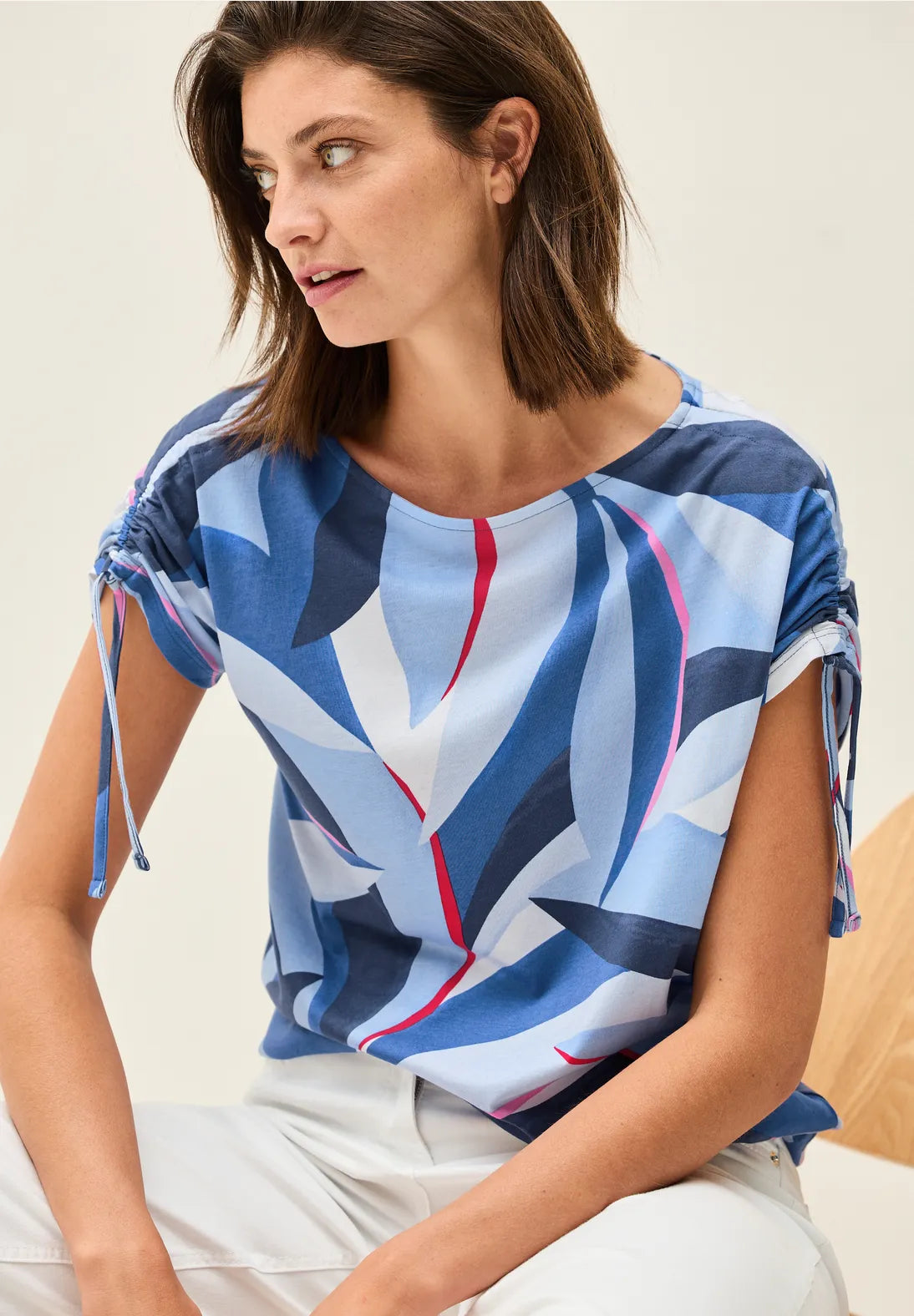 Cecil Print Gathered T-shirt In Urban Navy