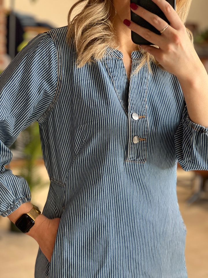 Culture Striped Denim Dress In Blue & White