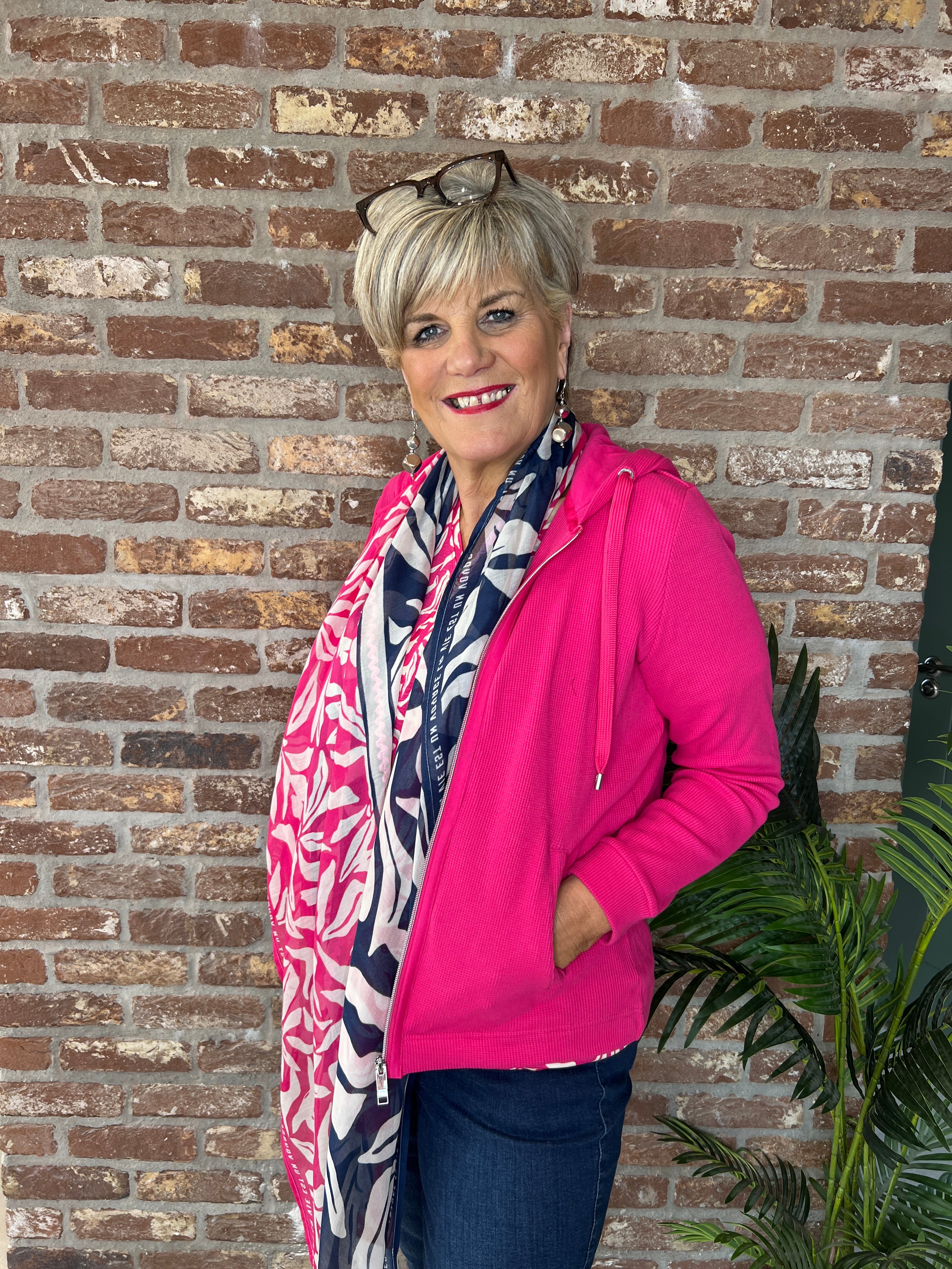 Cecil Ribbed Hooded Jacket In beetroot pink