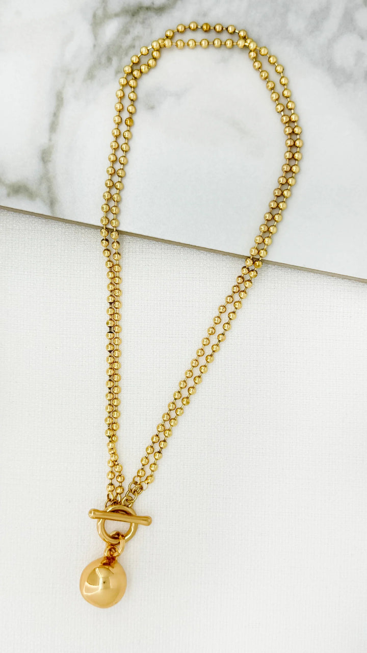 Envy short  t-bar & ball necklace in gold