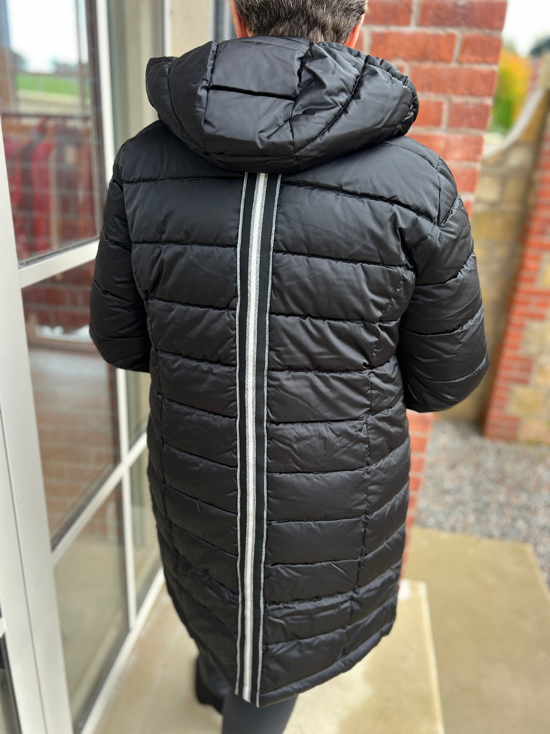 Monari Quilted Coat With Stripes at back In black