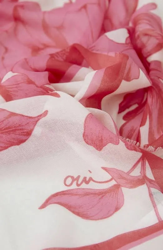 Oui Floral Print Scarf In Pink & White