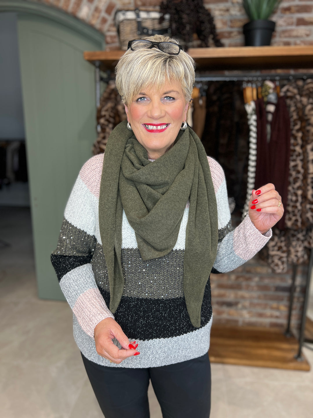 Oui Triangle Scarf In Khaki