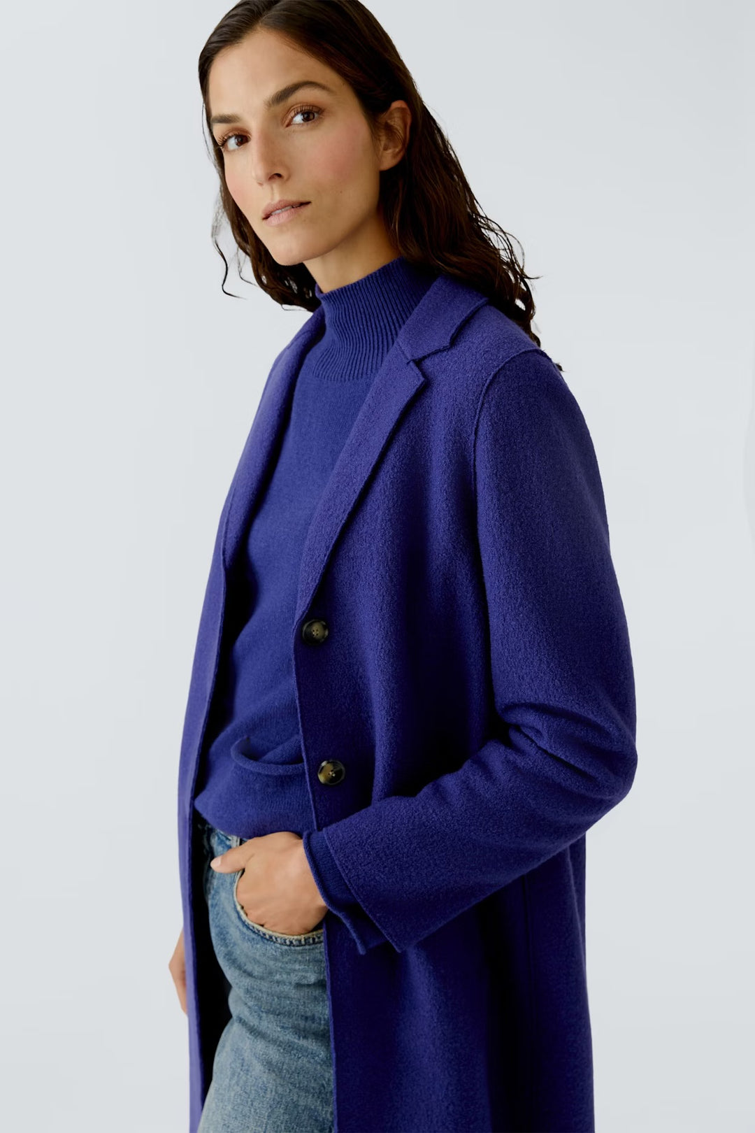 Oui Mayson Boiled Wool Coat In Blue Ribbon