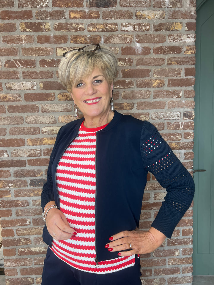 Street One Jacket with knitted sleeve In Navy