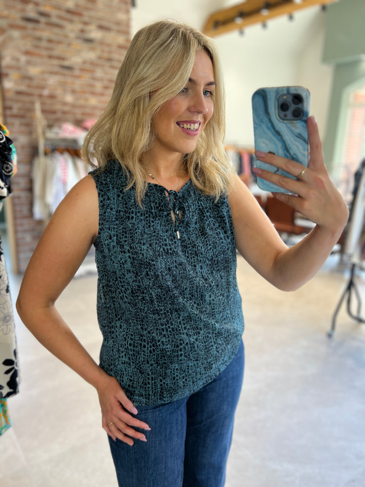 Street One Chiffon Sleeveless Blouse In Deep Water Blue