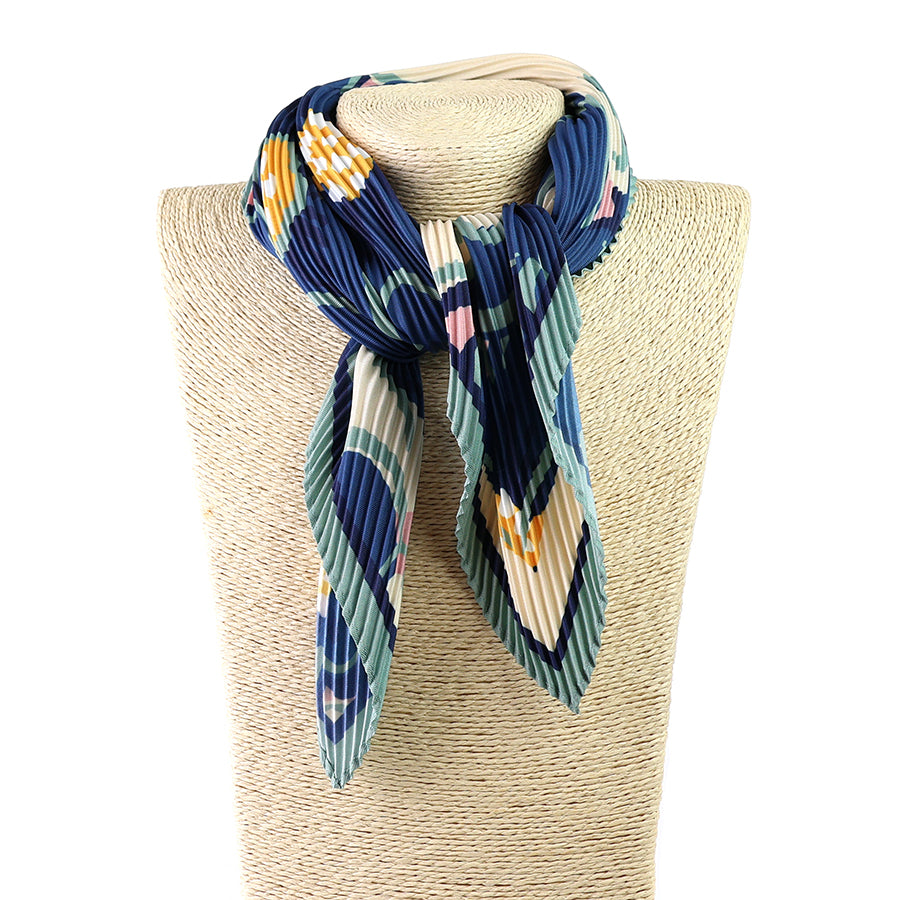 Pom floral Print Pleated Neck Scarf In navy & green